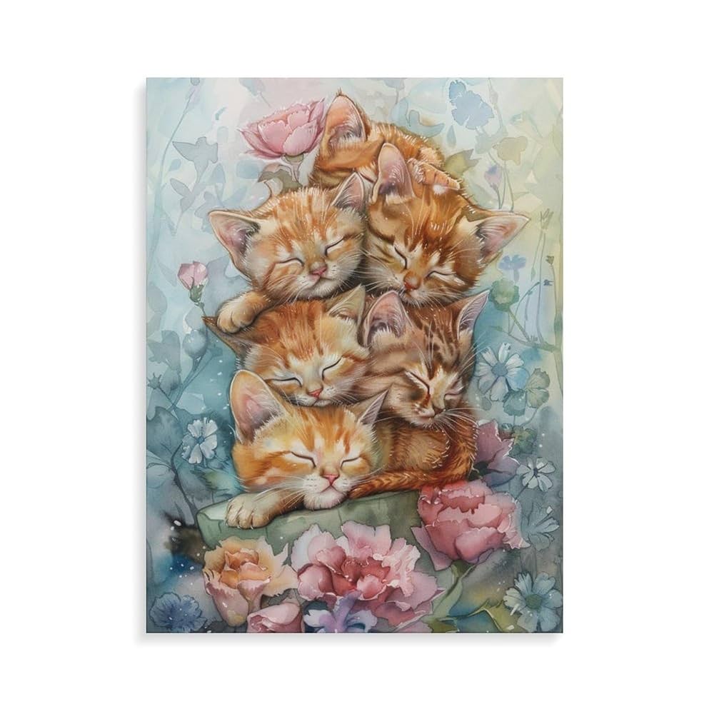 Amazon | ジェンガの上で眠る子猫 数字キットによる絵画 数字